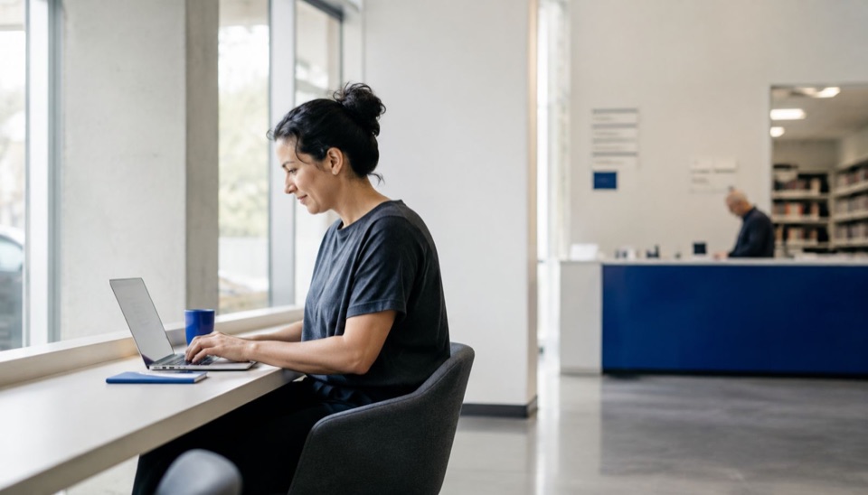 person confidently using a digital self-service tool