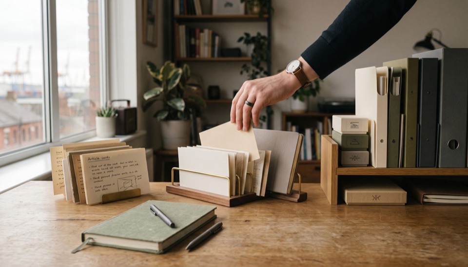 organised collection of content records on a desk